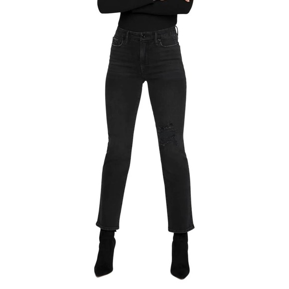 Good American Jeans Good Classic Straight Leg High Waist Ripped Stretch Black 10 - Picture 11 of 11